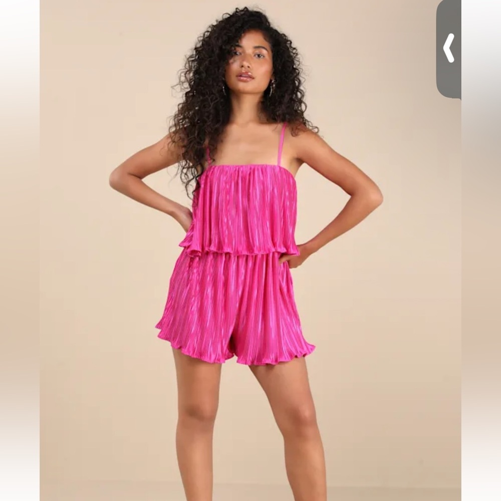 Pink Satin Plisse Sleeveless Romper